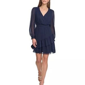 DKNY Women's Long-Sleeve V-Neck Dress